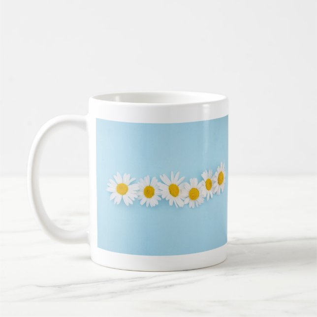 Bright Daisy Row on Sky Blue Mug (Left)