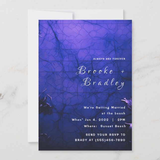 Bright & Dark Blue Gothic Wedding Invitation (Front)