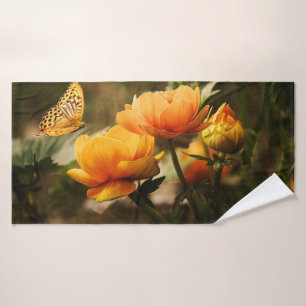 Bright Deep Yellow Flowers with Butterfly Bath Towel
