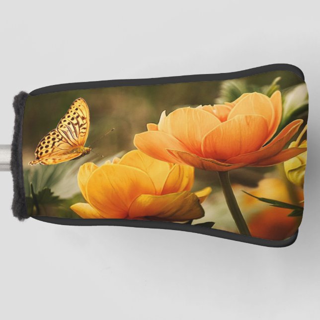 Bright Deep Yellow Flowers with Butterfly Golf Head Cover (Front)