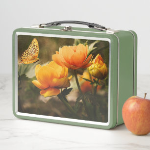 Bright Deep Yellow Flowers with Butterfly Metal Lunch Box