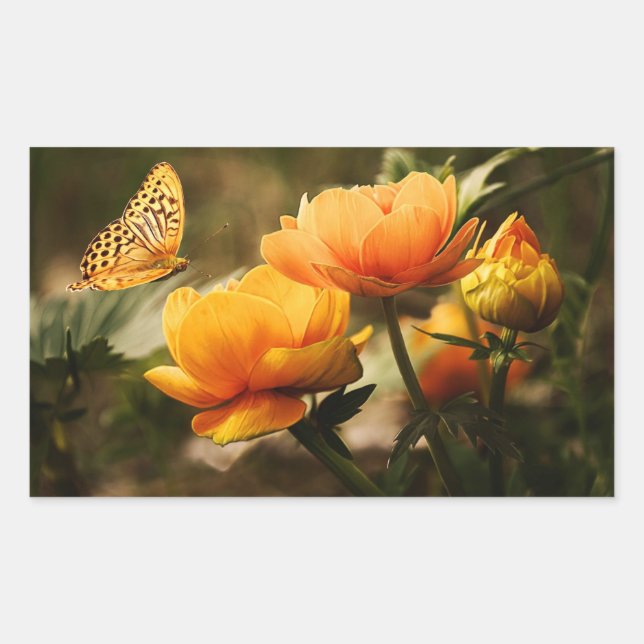 Bright Deep Yellow Flowers with Butterfly Rectangular Sticker (Front)
