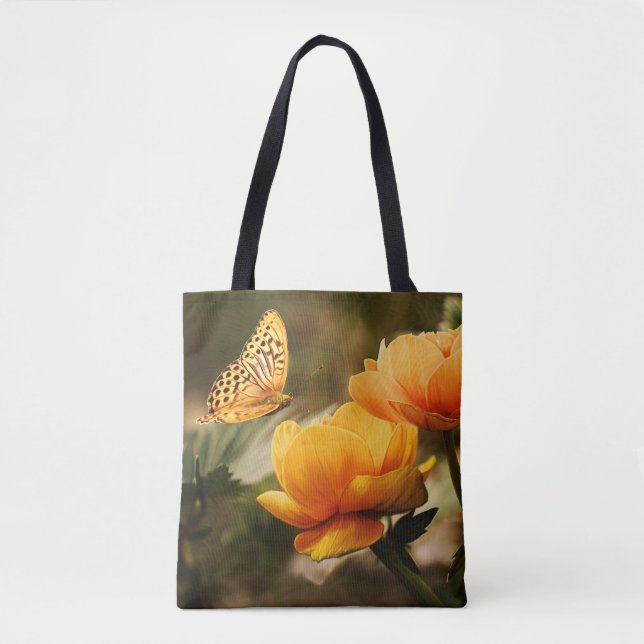 Bright Deep Yellow Flowers with Butterfly Tote Bag (Front)