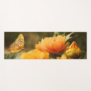 Bright Deep Yellow Flowers with Butterfly Yoga Mat