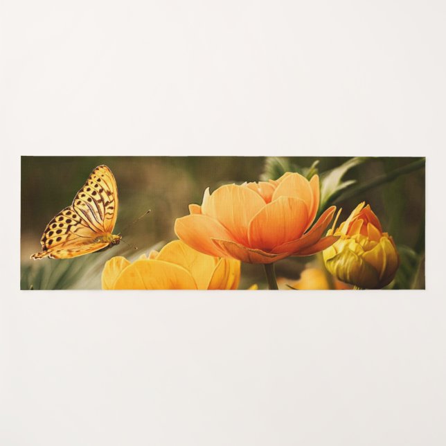 Bright Deep Yellow Flowers with Butterfly Yoga Mat (Front (Horizontal))