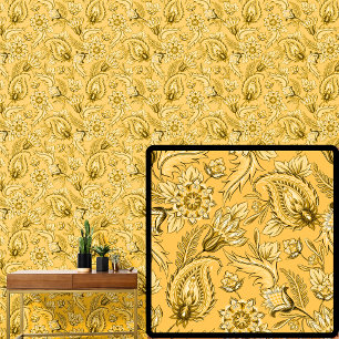 Bright Deep Yellow Gold Floral Paisley Elegant  Wallpaper
