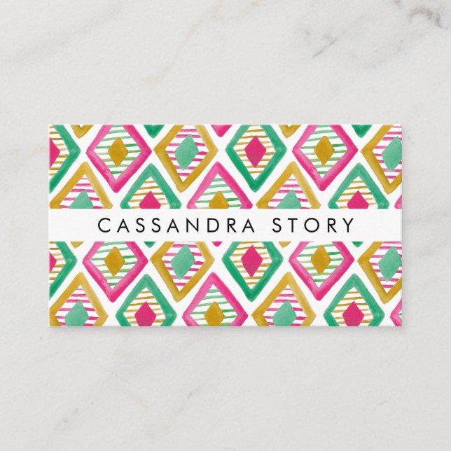 Bright Diamonds Watercolor Modern Pattern Business Card (Front)