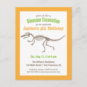 Bright Dinosaur and Bones Kids Birthday Party Invitation