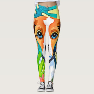 Bright Dog with Flowers Leggings