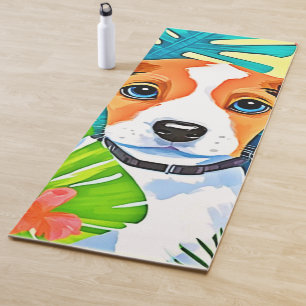 Bright Dog with Flowers Yoga Mat
