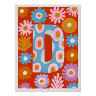 Bright Dopamine Decor Monogram Letter D Poster