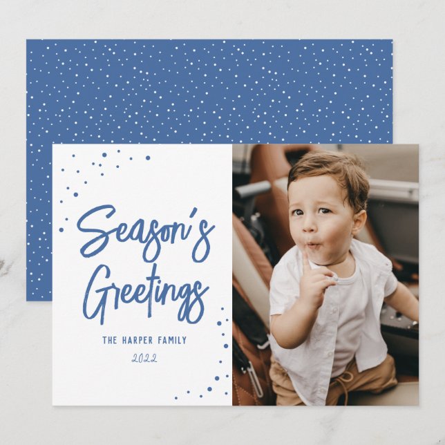 Bright Dots Modern Script Photo Holiday Card (Front/Back)