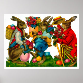 Bright Easter Bunnies Vintage Poster