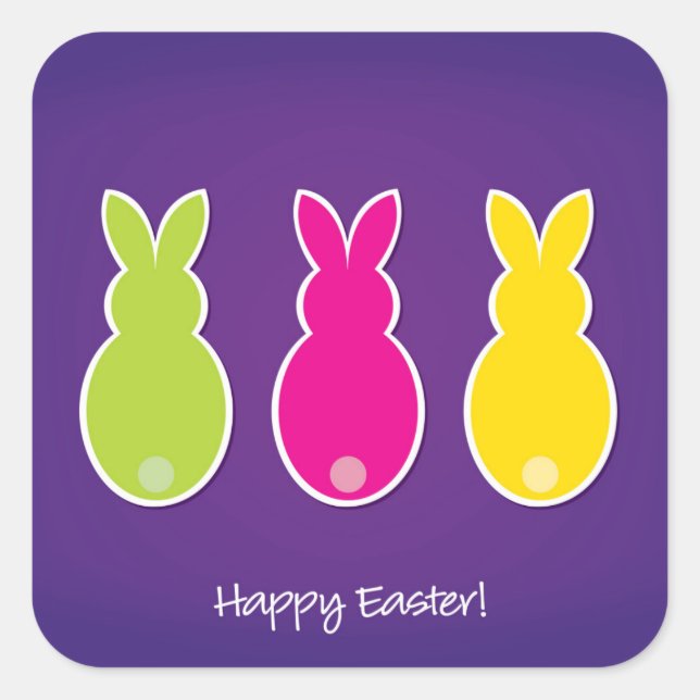 Bright Easter Bunny Silhouette Square Sticker (Front)