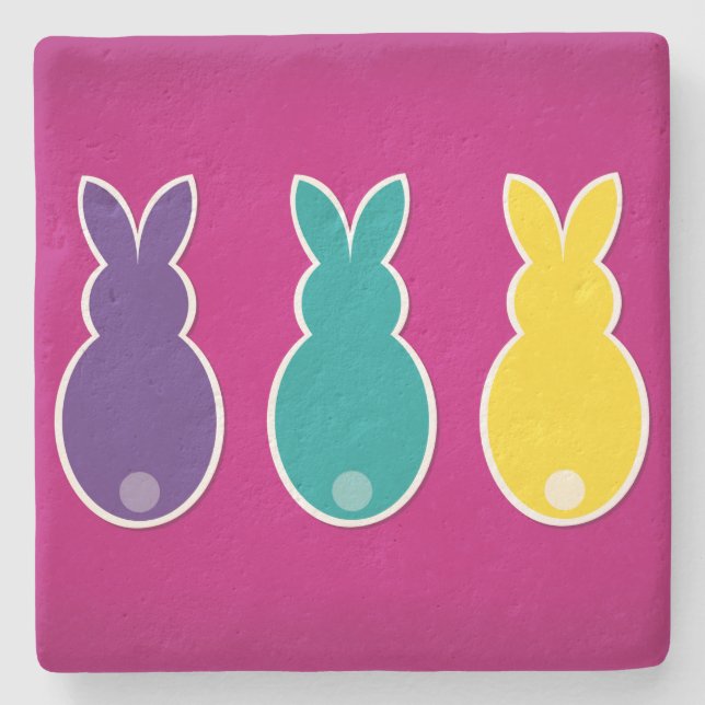 Bright Easter Bunny Silhouette Stone Coaster (Front)