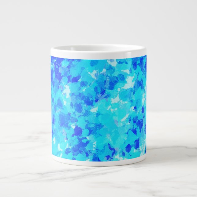 Bright Electric Blue Abstract Brush Strokes Large Coffee Mug (Front)