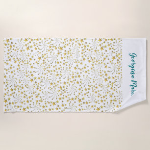 Bright Elegant Trendy Gold Stars Custom Name Beach Towel