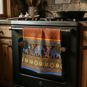 Bright elephants tea towel