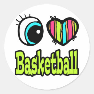 Bright Eye Heart I Love Basketball Classic Round Sticker