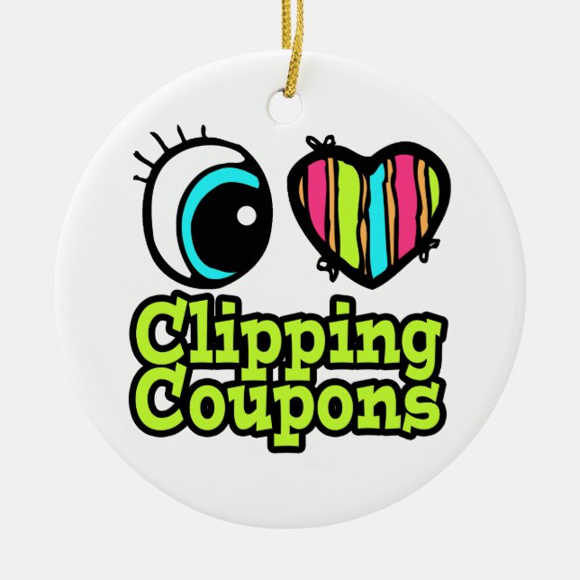 Bright Eye Heart I Love Clipping Coupons Ceramic Tree Decoration (Front)