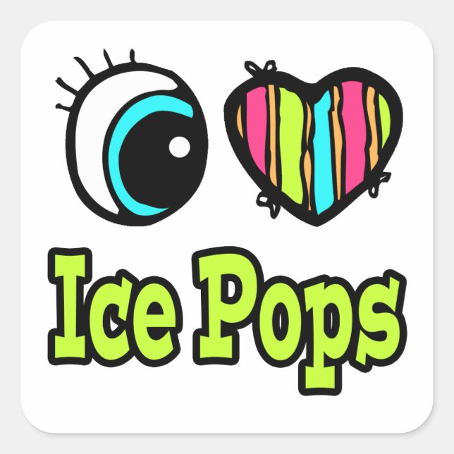 Bright Eye Heart I Love Ice Pops Square Sticker (Front)