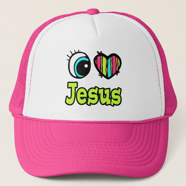 Bright Eye Heart I Love Jesus Trucker Hat (Front)