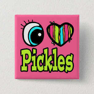 Bright Eye Heart I Love Pickles 15 Cm Square Badge