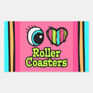 Bright Eye Heart I Love Roller Coasters Rectangular Sticker