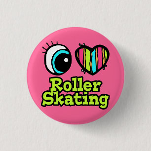 Bright Eye Heart I Love Roller Skating 3 Cm Round Badge