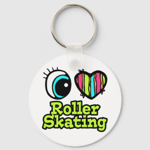 Bright Eye Heart I Love Roller Skating Key Ring