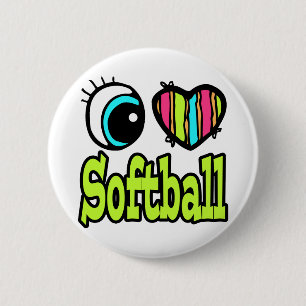 Bright Eye Heart I Love Softball 6 Cm Round Badge