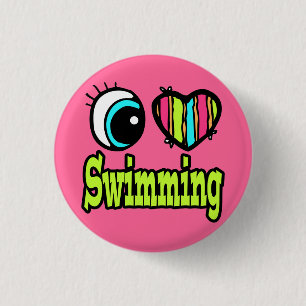 Bright Eye Heart I Love Swimming 3 Cm Round Badge