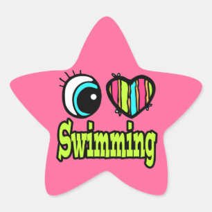 Bright Eye Heart I Love Swimming Star Sticker