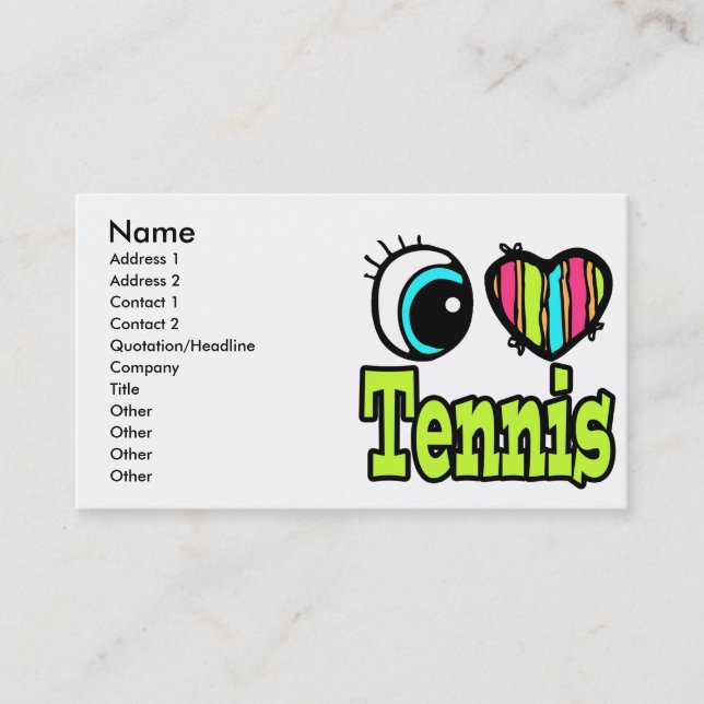 Bright Eye Heart I Love Tennis Business Card (Front)
