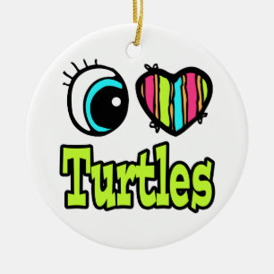 Bright Eye Heart I Love Turtles Ceramic Ornament