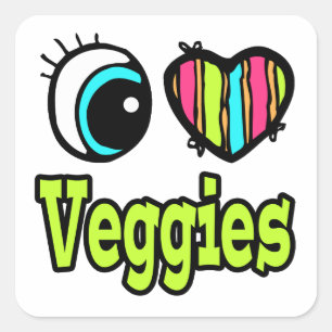 Bright Eye Heart I Love Veggies Square Sticker