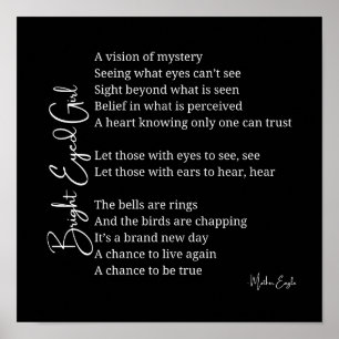 Bright Eyed Girl Inspirational Poem Wall Poster