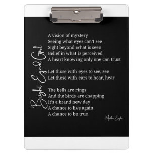 Bright Eyed Girl Inspirational Poem Wall Poster Clipboard