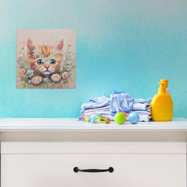Bright Eyed Kitten Nursery Square Wall Clock (Creator Uploaded)