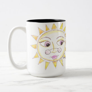 Bright eyed sun with glasses Two-Tone coffee mug