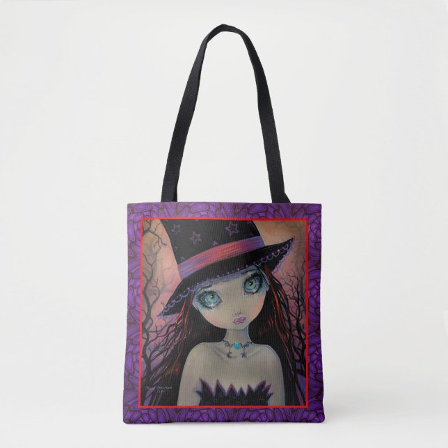Bright Eyed Witch Big Eye Girl Fantasy Art Tote Bag (Front)