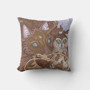 Bright Eyes Owl and Dragon Cushion