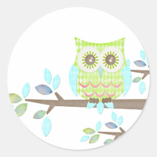 Bright Eyes Owl in Tree Classic Round Sticker