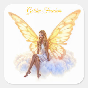 Bright fairy golden butterfly wings gentle beauty square sticker