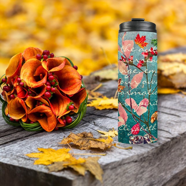 Bright Fall Flowers Cones Chestnuts Inspirational Thermal Tumbler (Creator Uploaded)