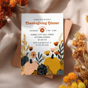 Bright Fall Foliage& Pumpkins Thanksgiving Dinner  Invitation