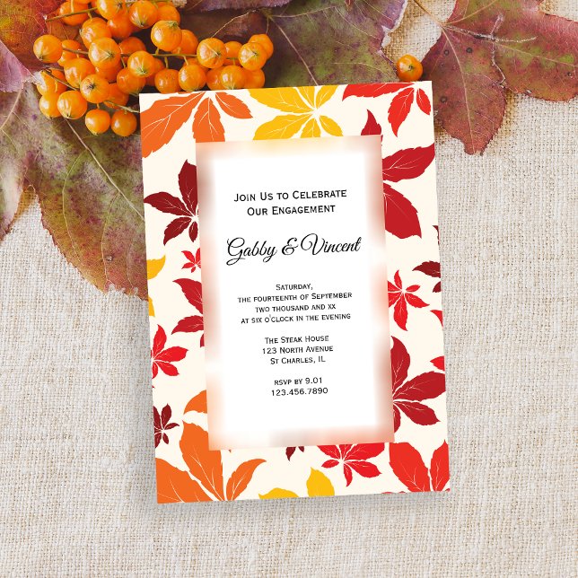 Bright Fall Leaves Engagement Party Invitation (Celebrate your Autumn Engagement with this seasonal Bright Fall Leaves Invitation.)
