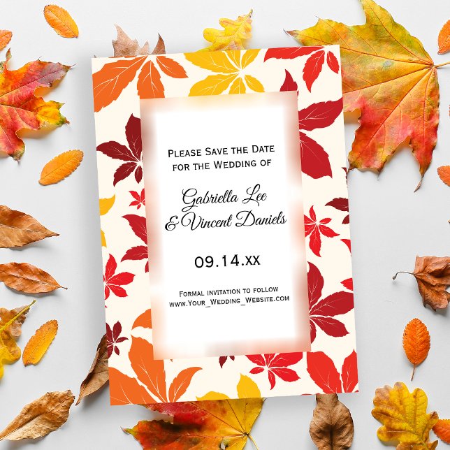 Bright Fall Leaves Wedding Save the Date (Set a warm Autumnal tone with the seasonal Bright Fall Leaves Wedding Save the Date Cards.)