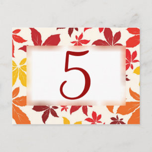 Bright Fall Leaves Wedding Table Number Postcard