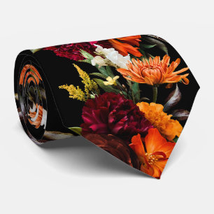 Bright Fall, Orange & Red Floral Grooms Wedding Tie